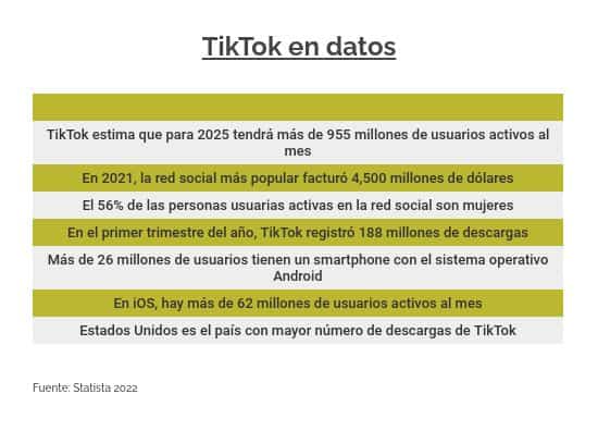 Datos de TikTok 2022