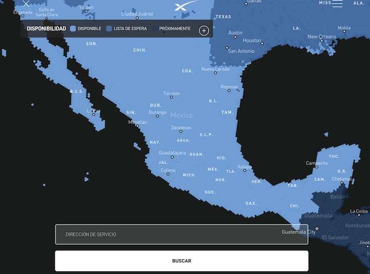 Mapa de cobertura internet Starlink de Elon Musk