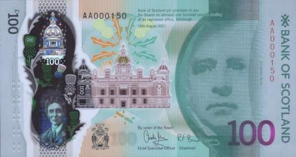 Billete 100 libras de Escocia, entre los billetes más bonitos del mundo en 2023