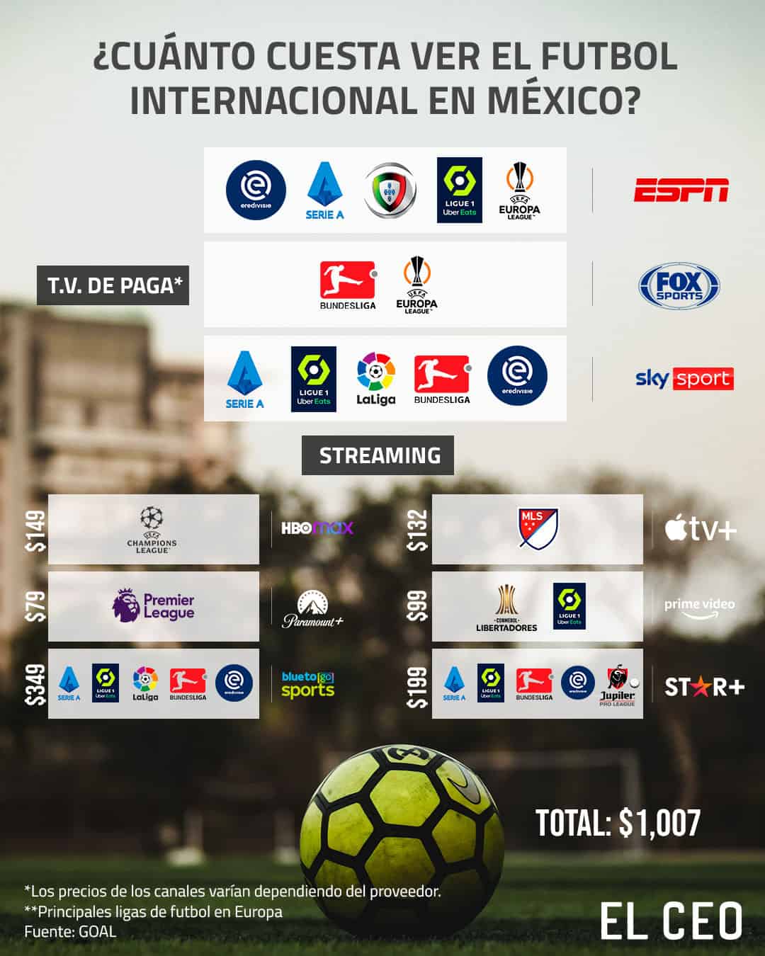 Costo por ver el futbol internacional