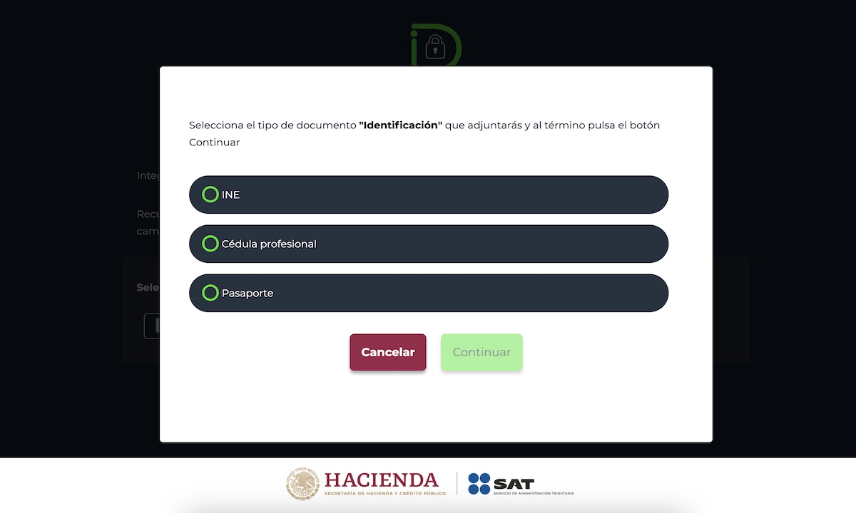 Cargar identificación al SAT