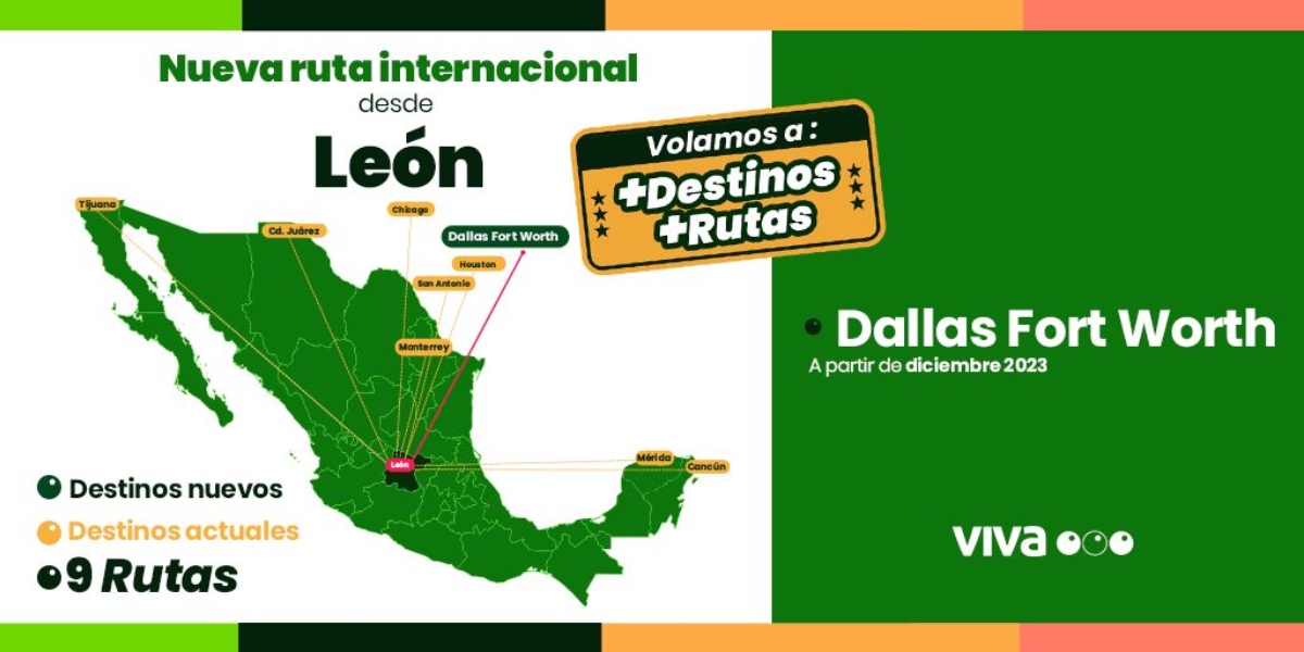 nueva ruta de Viva Aerobus León-Dallas