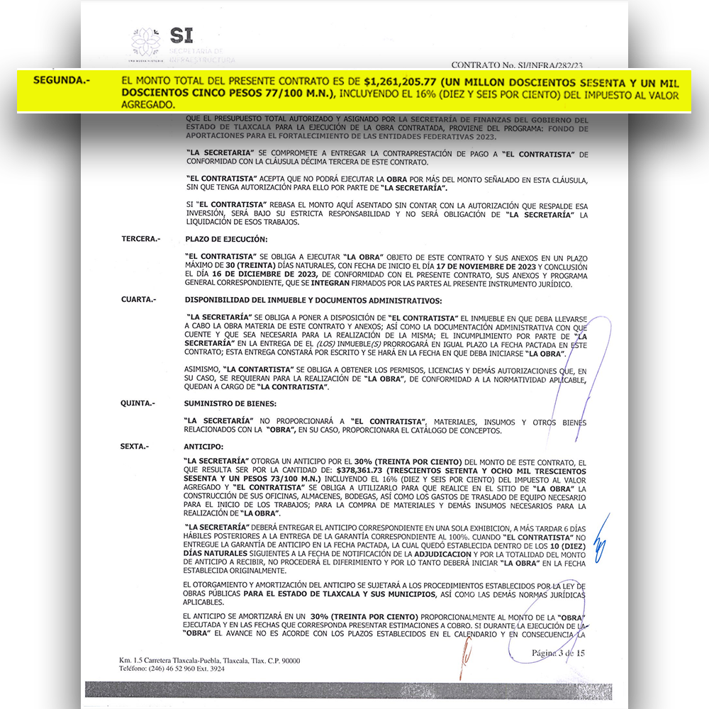 Contratos de Constructora Supervisión y Consultoría Loma, S.A. de C.V. con el gobierno de Tlaxcala