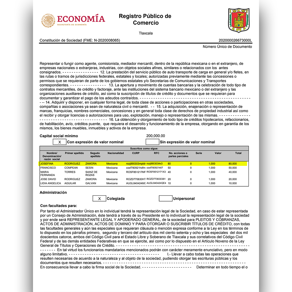 Acta constitutiva de Pafejoli, S.A. de C.V.