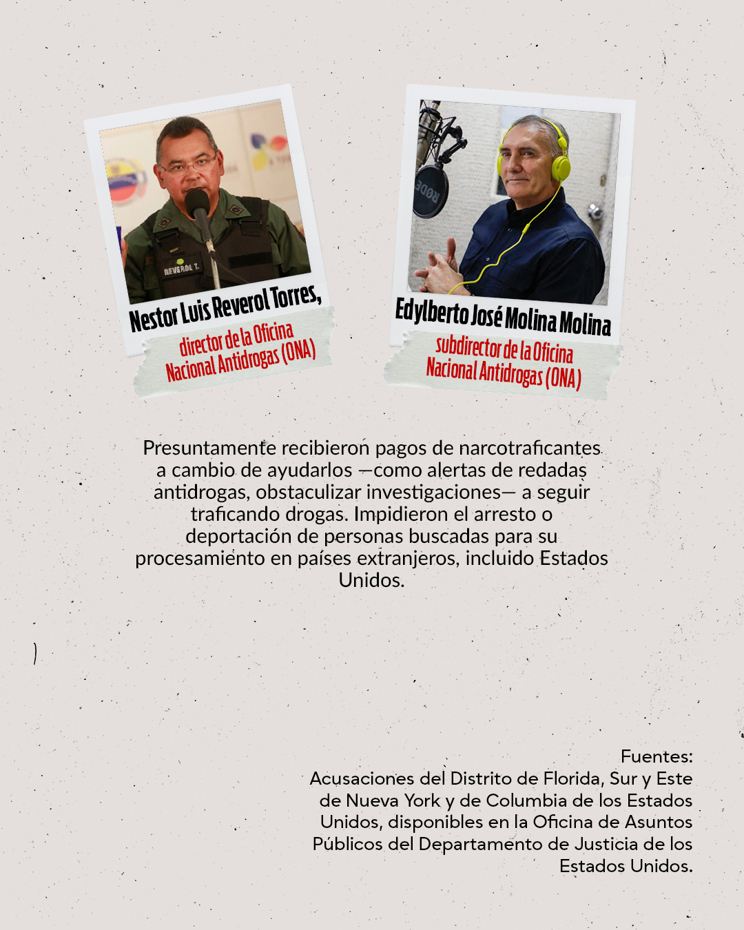 Reverol Torres y Molina Molina de la Oficina Nacional Antidrogas son algunos de los acusados