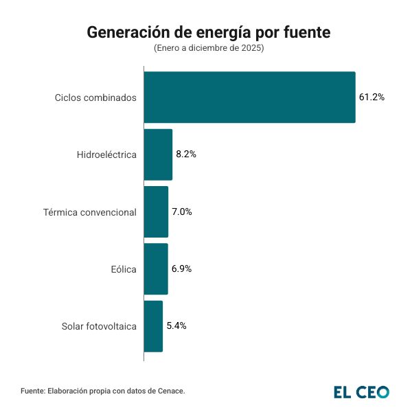 Generación eléctrica por fuente en México 