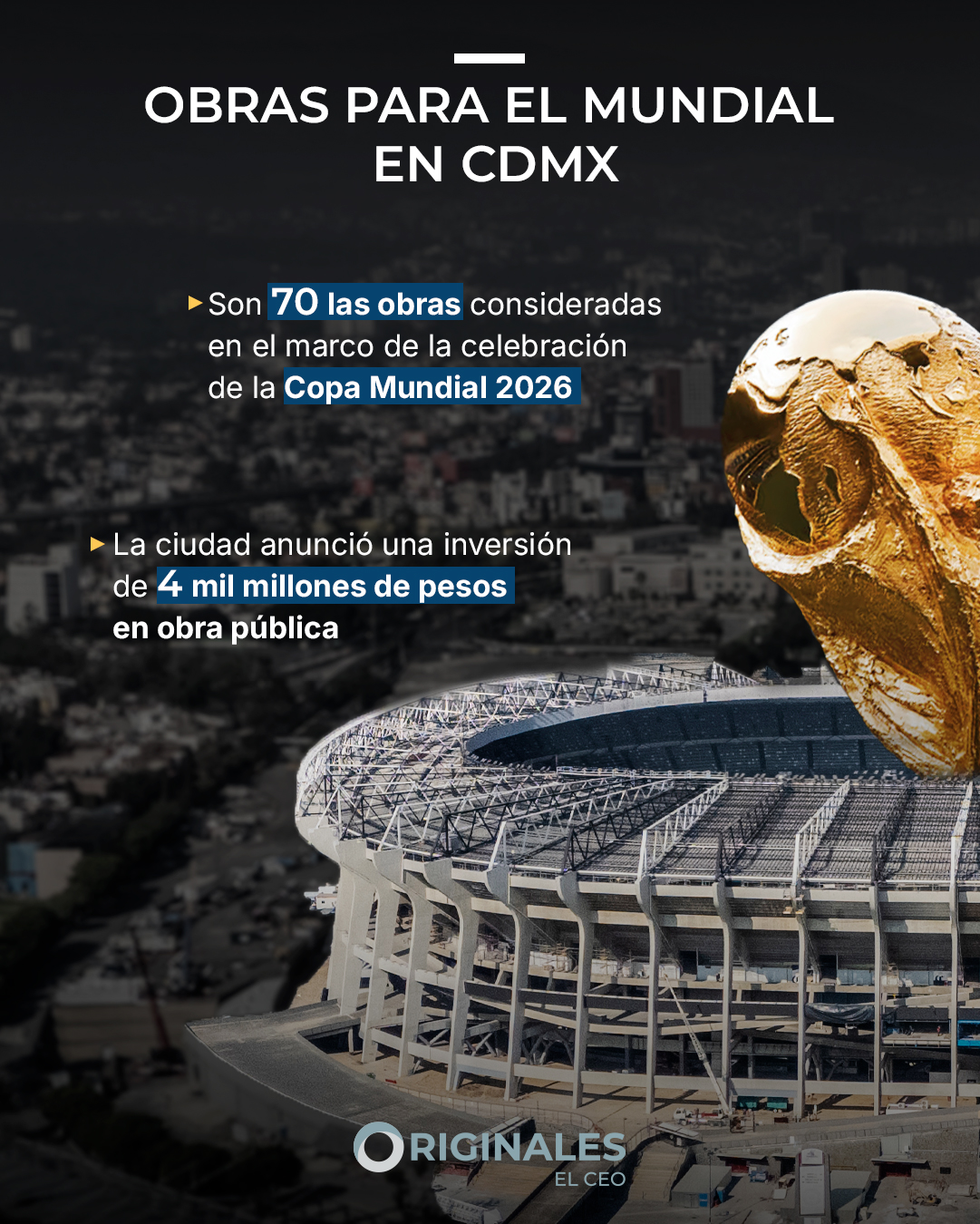 La CDMX anunció 70 obras consideradas para recibir el Mundial.