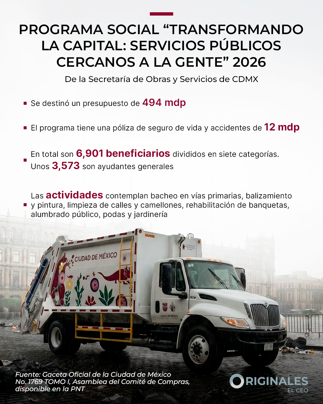 En qué consiste el programa social "Transformando la capital: servicios públicos cercanos a la gente 2026" de la Secretaría de Obras